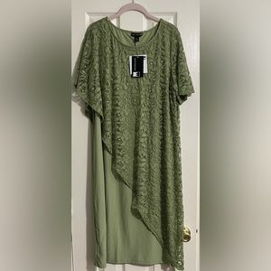 Antthony HSN Asymmetrical Sage Green Lace MIDI Dress Size XTRA LARGE